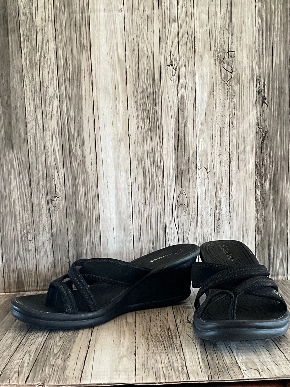 WOMENS SKETCHERS BLACK HEELED SANDALS